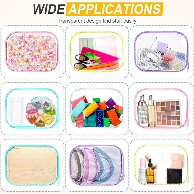 Sanwuta 6 Pcs Clear Hard Zipper Case Plastic Zipper Pouches Transparent Makeup Bag Pencil Case Pouches Toiletry Diaper Bag for Travel Toy Storage Organizer Bins(Assorted Color,7.87 x 5.9 x 2 Inch)
