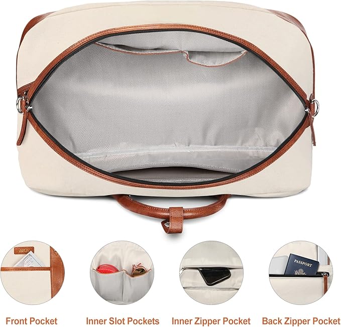Weekender Bag for Women, Large Overnight Bag Canvas Travel Duffel Bag Carry On Tote with Shoe Compartment 21" 3Pcs Set