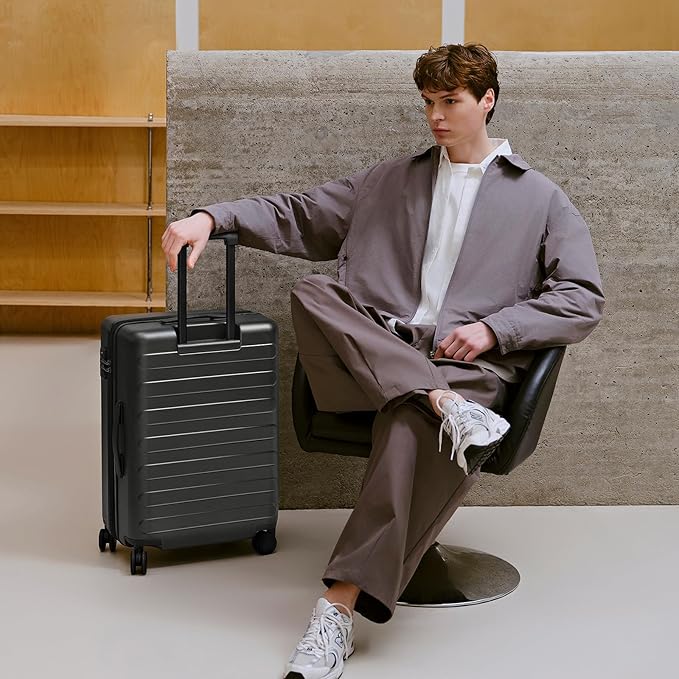 NINETYGO Medium Checked Luggage 26 Inch, Checking In Luggage with Smooth Spinner Wheels, Lightweight, Hard Shell PC Suitcase, Lightweight Travel Luggage, TSA Approved (Black, Rhine Basic)