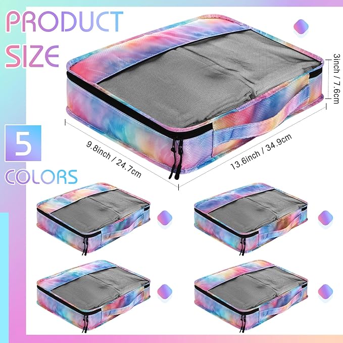 5 Pcs Packing Cubes for Suitcase Large Travel Cubes Carry on Luggage Organizer Bags for Clothes Accessories(S,Watercolor)