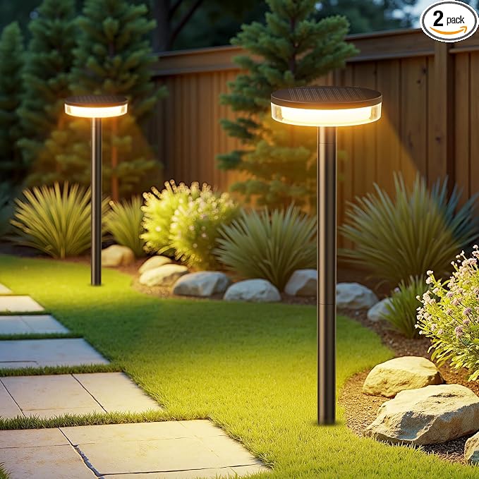 LETMY Solar Pathway Lights Outdoor, 2 Pack 2X Brighter Solar Lights Outdoor Waterproof, Taller Pathway Light with Larger Panel, Auto On/Off Up to 12Hrs Driveway Light for Yard Outside Patio Path Lawn