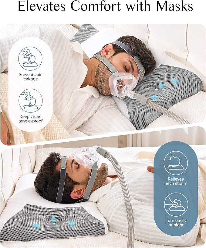CPAP Pillow for Side Sleeping, HSA/FSA Sleep Apnea Pillow for All CPAP Masks Users to Reduce Air Leaks, Masks Pressure, Memory Foam with Cooling & Breathable Pillowcase for Side Back Sleeper