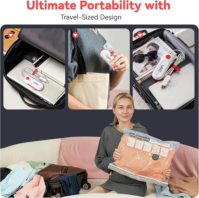 Vacuum Bags for Travel with USB and TYPE C Pump,vacuum seal travel bags,15 Pack Carry-on Size Compression Packing Bags for Luggage and Suitcase,Space Saver for Clothes and Clothing Travel（Red）