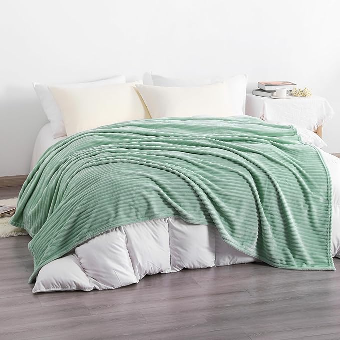 NTBAY Plush Flannel Twin Bed Blanket, 60X80 Inches Soft and Warm Lightweight Blanket with Striped Texture Bed Blanket for Couch Sofa Bed All Seasons, 60"x80", Mint
