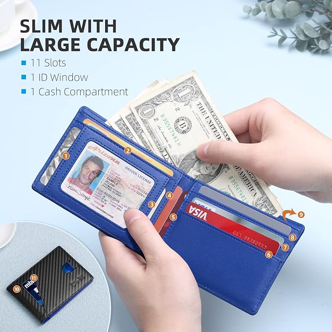 Zitahli Bifold Wallets for Men - Slim RFID Leather Credit Card Holder for 6-11 Cards, Minimalist Thin Wallet with ID Window & Cash Slot,Front Pockt Carteras Para Hombres, Birthday Gifts for Men | Slim, RFID Blocking, Premium, Front Pocket, Gift Box, Le...