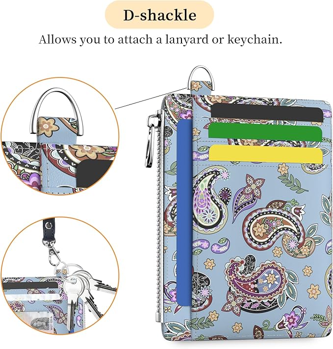 Hancynir Slim Wallet Women Credit Card Holder Boho RFID Blocking Small Cute Card Wallets Mini Front Pocket PU Leather Card Case Thin Travel Zipper Coin Cash Ladies Female Wallet Gifts