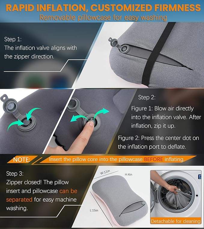 Antfuny Inflatable Neck Pillow for Camping Beach SUV Car Travel Kid Adult Small Portable Air Blow Pop Up Tent Essential Gear for Rock Chair Cot Memory Foam Sleep Pad Bag Bed Hammock Mat Accessories