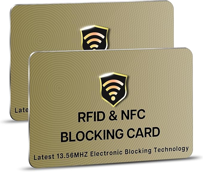 SaiTech IT RFID Blocking Cards, 2 Pack One Card Protects Entire Wallet Purse For Men & Women, NFC Contactless Bank Debit Credit Card Protector ID ATM Guard Card – Golden