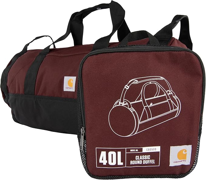 Carhartt Classic Round Duffel with Utility Pouch, Heavy-Duty, Water-Resistant Packable Gear Bag for Jobsite, Gym, and Travel