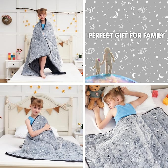 yescool Weighted Blanket 10 Pounds Weighted Lap Blanket, Glow in The Dark Star Heavy Blanket, Warm Minky Weighted Throw Blanket Gifts for 80-110lbs, 40"x60"