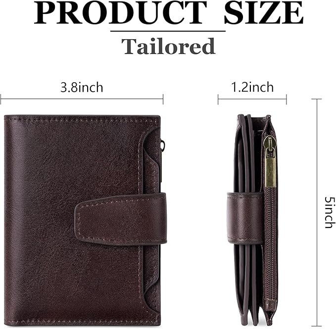 Airkit Small Wallet Women RFID Blocking Genuine Leather Bifold Compact Card Holder Wallet for Women with Zipper Coin Pocket 4 ID Window