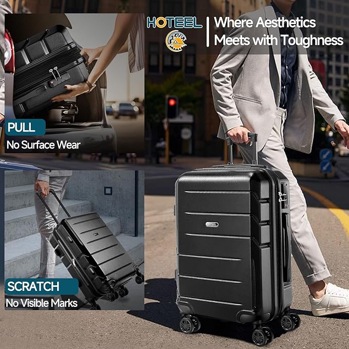 Hoteel Luggage Sets 3 Piece, 4-Yr Warranty, PC+ABS Hard Shell Expandable Suitcases with Wheels, TSA Aproved Lock and Carry on Bags, Travel Suit Case Set for Men and Women, (3-Piece, Black)