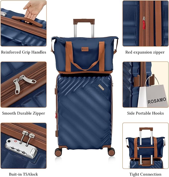 6 piece Luggage Set Expandable Suitcase 22x14x9 Airline Approved Carry on, ABS Hard Case Suitcases with Spinner Wheels, TSA Lock, (DarkBlue)