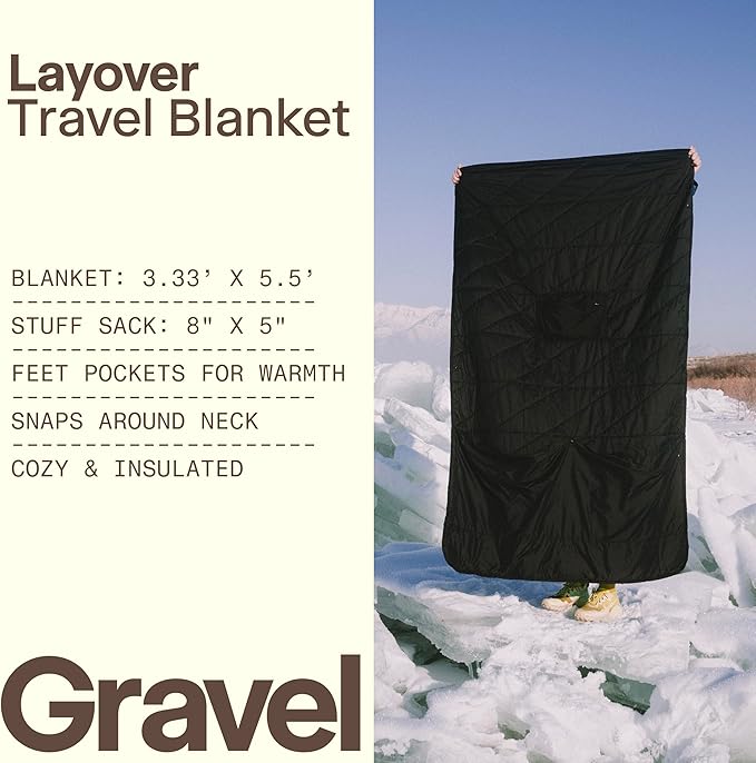 Gravel Layover Travel Blanket – Ultra-Light Compact Blanket for Camping and Outdoor Adventures - Down Alternative Portable Travel Blanket for Layovers & Road Trips (Black)
