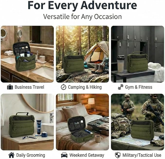 Mens Toiletry Travel Bag, Tactical Toiletry Bag for Men, Bathroom Hanging Travel Toiletry Bag for Men Shaving Hygiene Bag Travel Toiletry Organizer Short Trips Bag, Green