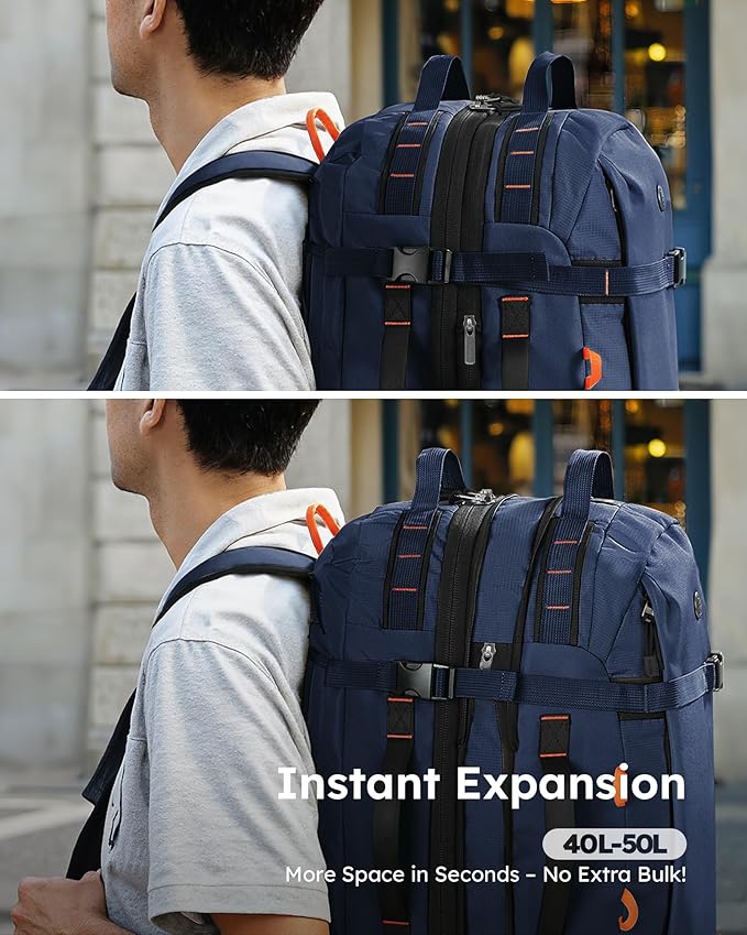 Tolaccea Travel Backpack for Men Women, 40L-50L Carry On Backpack with Wet Dry Compartment, Flight Approved Laptop Daypack Fits 15.6", Convertible Expandable Large Rucksack Duffel Bag for Work Travel