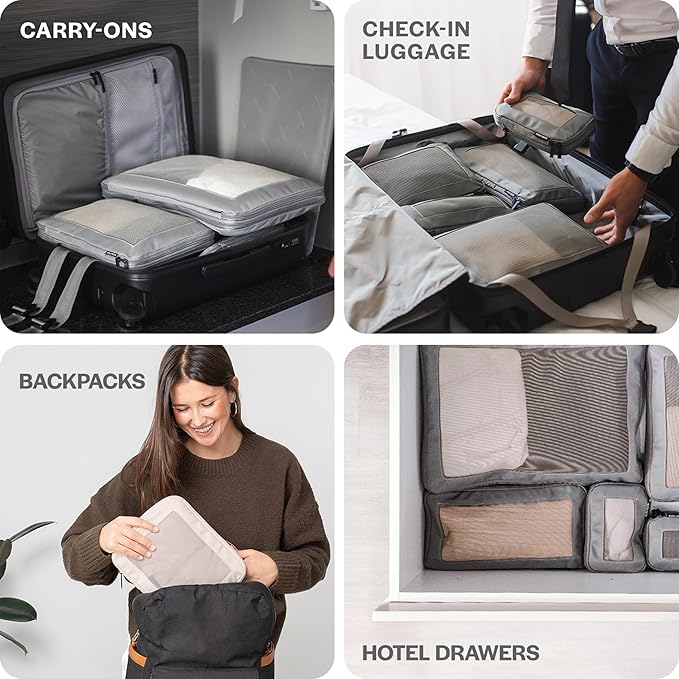 Aerotrunk Compression Packing Cubes for Travel - Luggage Organizer Bags - Double Zipper Packing Cubes for Suitcases (6-Pack, Purple)