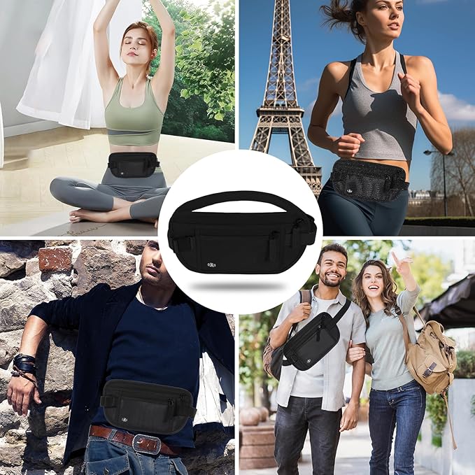 Money Belt for Travel Fanny Pack for Men Hidden Travel Pouch Fanny Pack for Women Hidden Rfid Passport Holder for Travel (Black)
