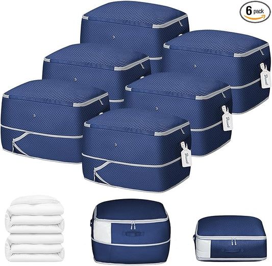DIMJ Comforter Storage Bag 6 Pack - Blanket Storage Organizer Compression Bags, Large Capacity Ultra Space Saving Self Compression Organize for Bedding, Pillow, Duvet, Sheet Storage with Zipper Window