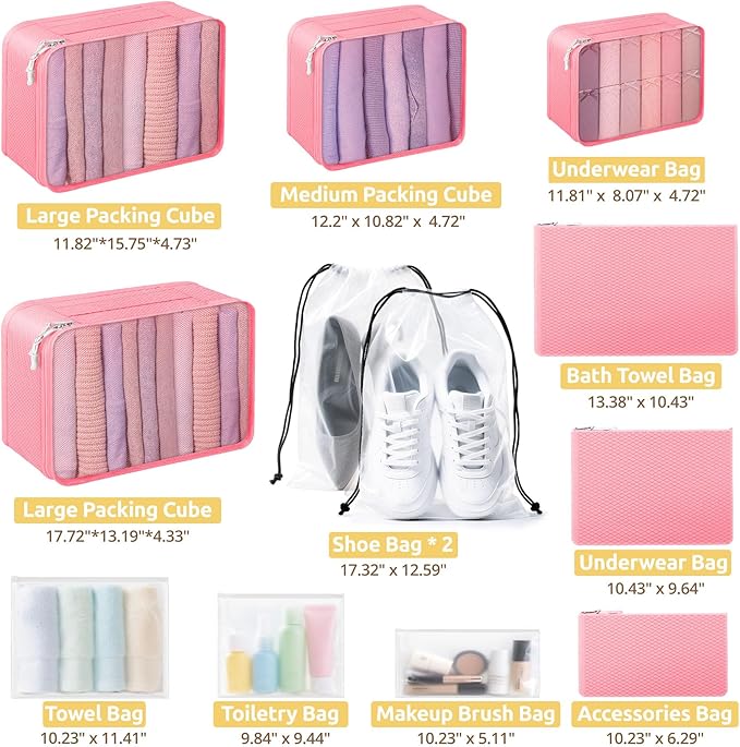 All-in-One 22 Pcs Packing Cubes for Travel Essentials –Includes Cubes,toothbrush covers，Silicone Bottle Cover,zipper bags, Matte Cosmetic Bag, Drawstring bag for Carry-On & Suitcase
