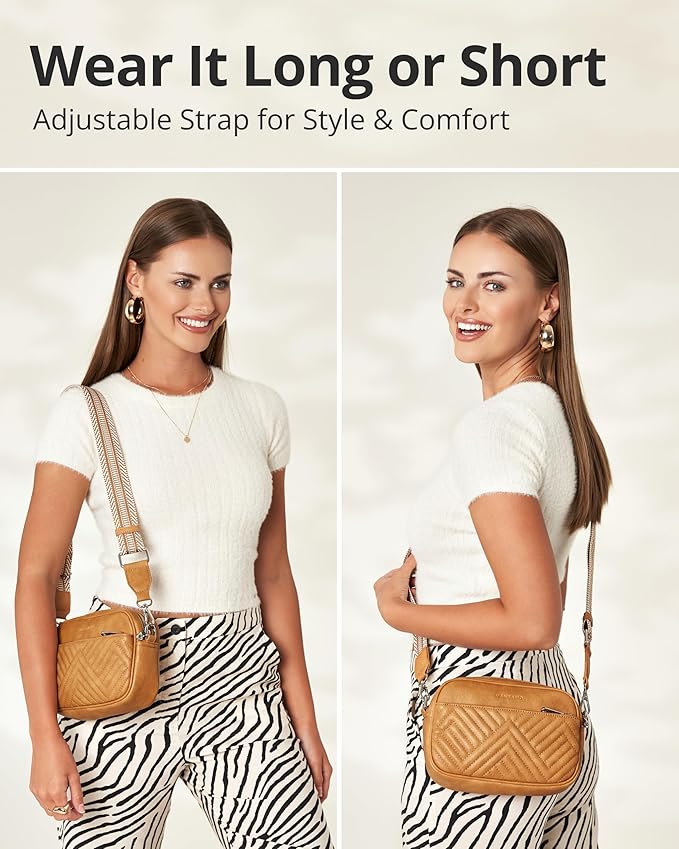 Vantamo Premium Quilted Crossbody Bags for Women with Anti-Pickpocket Clip, Vegan Leather Handbags, Travel Purses for Women