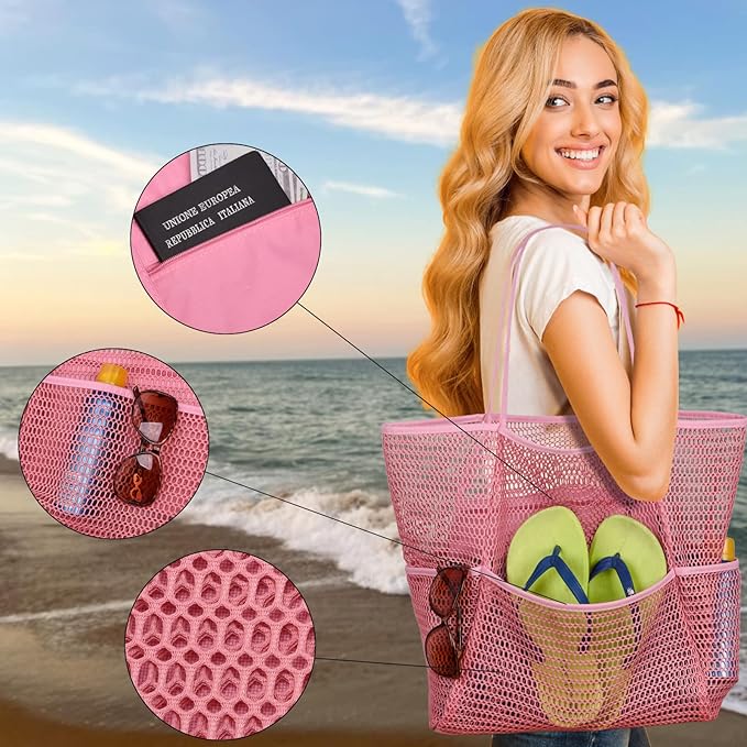 Tainehs Beach Bag - Mesh Tote Bag Beach Vacation Clothes for Women Pool Bag for Travel Pool Family Cruise Essentials 2026