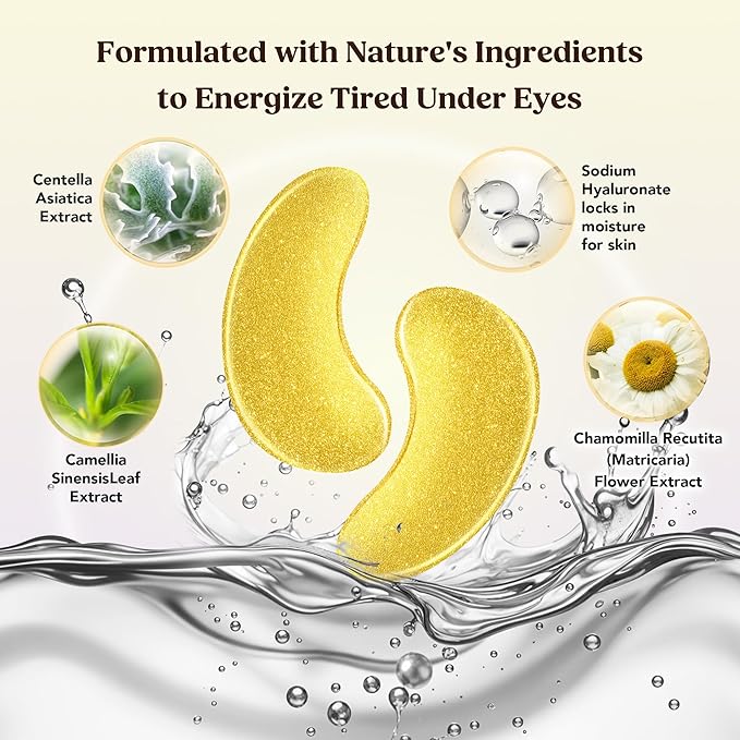 DERMORA Golden Glow Under Eye Patches | Rejuvenating Treatment | Dark Circles, Puffy Eyes, Refreshing, Revitalizing, Travel, Wrinkles |15 Pairs Eye Gels