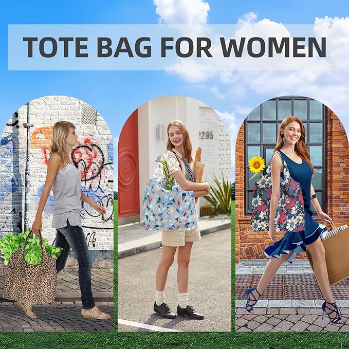 6 Pack Reusable Grocery Bags Heavy Duty with Handles, Reusable Shopping Bags for Women, Foldable, Washable for Store, Travel