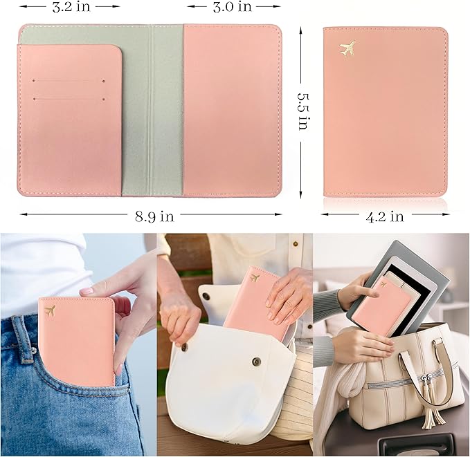 Passport Holder for Travel Essentials,RFID Blocking Passport Cover Case for Travel Accessories,Travel Wallet for Women Men (Pink)
