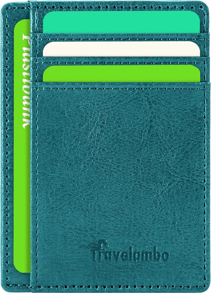 Travelambo Slim Wallet Front Pocket Minimalist Leather RFID Blocking Medium Size