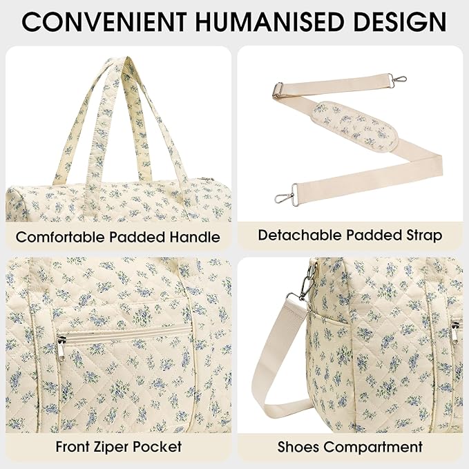 Duffle Bag, Gym Bag for Women, Quilted Duffle Bags, Travel Large Capacity Floral Weekender Bags