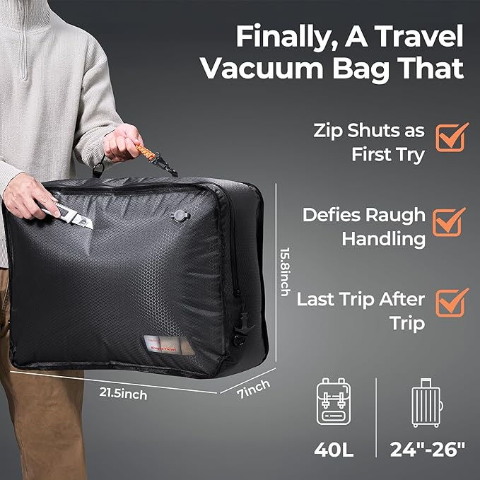 Apex Series Vacuum Bags for Travel Luggage, 180° Open, Reusable Compression Bags for travel Pack, Vacuum Seal Packing Cube for Cloth (2Large No Pump)