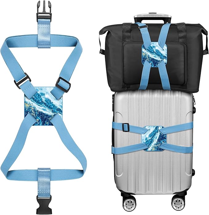 Luggage Strap, FINPAC Bag Bungee Suitcase Adjustable Elastic Strap Belt Travel Accessories with Anti-Pinch Buckle, Easy to Travel, Long Use Life (Sandy Wave)