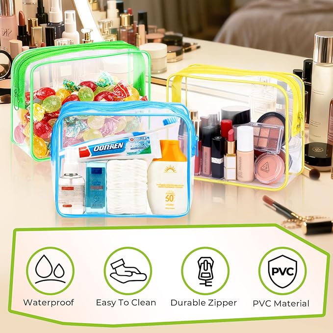 6 Pieces Clear Makeup Bags Bulk TSA Approved Toiletry Bag for Travel PVC Waterproof Clear Cosmetic Pouch with Zipper for Men and Women Carry-on Travel Essentials (Green)