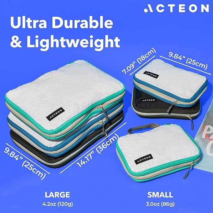 Acteon Compression Packing Cubes - 2 Pack Clean Dirty Separate Zipper - Lightweight Travel Packing Cubes for Luggage - Suitcase Organizer Travel Cubes - Large Small Laundry for Clothes Shoes Makeup