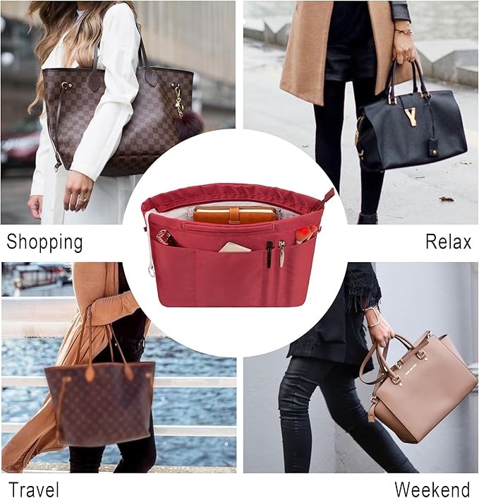 Vercord Purse Insert Organizers for Tote Handbag Bag in Bag with Zipper Liner Bag Organizer for Women 14 pockets