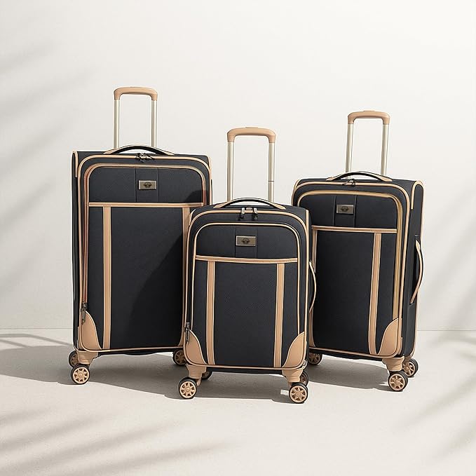 Dockers Seahorse Softside Expandable 8-Wheel Spinner Travel Checked Luggage, 3-Piece Set, Black