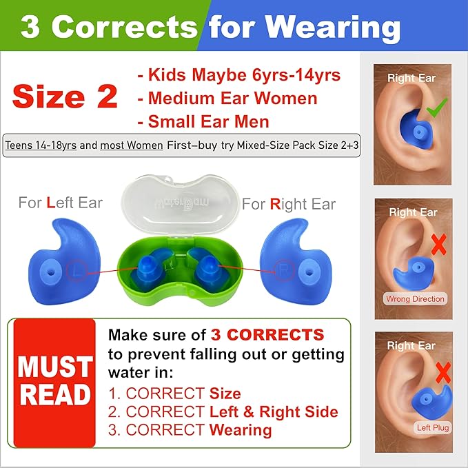 WaterDam Swimming Ear Plugs Great Waterproof Ultra Comfy Earplugs Prevent Swimmer's Ear