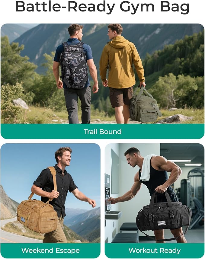 BAGSMART 4-IN-1 Gym Bag for Women Men, TSA Lightweight Duffle Bag for Travel with Shoe Compartment & Wet Pocket, 22L/30L/38L Tactical Backpack with 40oz Water Bottle Holder