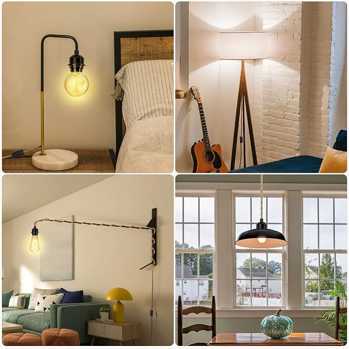 2Pack Plug in Pendant Light Cord, 15FT Hanging Lights Cord, DIY Lamp Kit | Hemp Rope Hanging Light Kit with On/Off Switch, Farmhouse Plug in Hanging Light Pendant Light Kits, Bulb NOT Included