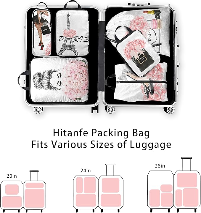 6 Pcs Compression Packing Cubes for Travel, Waterproof Luggage Organizer Washable Storage Bags Set - Packaging Cubes for Backpack Travel and Carry-Ons
