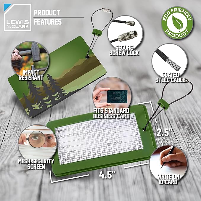 Lewis N. Clark Travel Green Luggage Tag and Suitcase Identifiers for Women and Men, Carry on, Backpack and More, Green Trees, 1-Pack