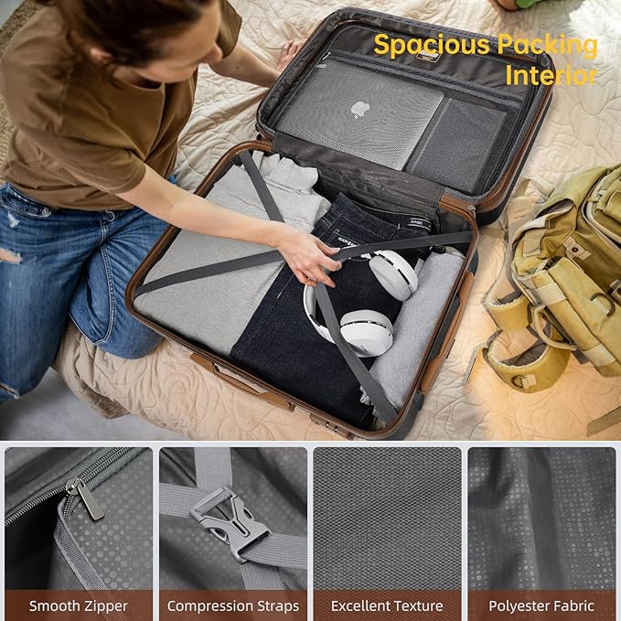LARVENDER Luggage Sets 6 Piece, Expandable Hardside Carry on Suitcase Set with Spinner Wheels, Lightweight Rolling Luggage Sets for Women with TSA Lock, Black