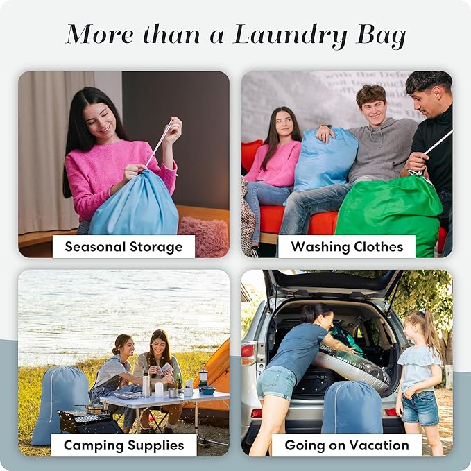Handy Laundry XL Laundry Bag – Heavy Duty Nylon, 30" x 40", Large Capacity, Durable Drawstring Closure, Machine Washable, Travel & Dorm Essentials for Dirty Clothes, Light Blue