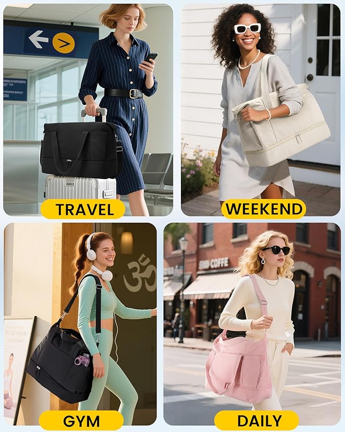 Vorspack Duffle Bag for Travel - 30L Gym Bag for Women Men Personal Item Travel Bag with Shoe Pocket Toiletry Bag Lightweight Carry On Bag for Weekender Overnight Sports - Beige
