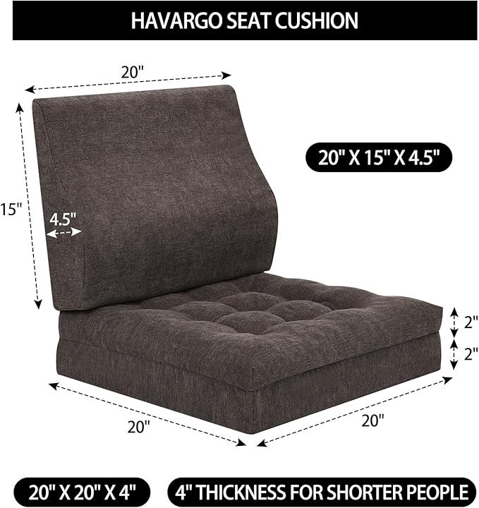 HAVARGO Recliner Cushions for Elderly with Lumbar Support, Patent Design 20x20x4 Inch Thick Chair Cushion Soft Tufted Dual Layer Booster Seat Cushions for Seniors Recliner Risers Taupe 1 Set