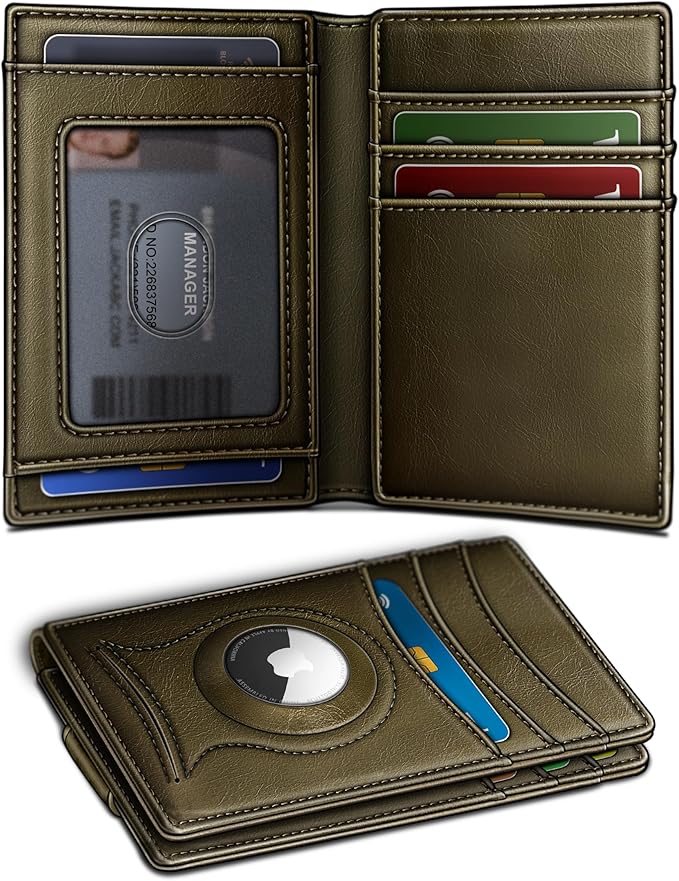 BULLIANT Men Airtag Wallet,Slim Wallet Money Clip Card Holder Magnetic Closure 12 Cards in Front Pocket RFID Blocking