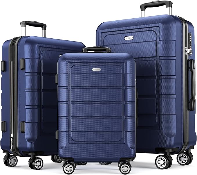 SHOWKOO Luggage Sets 3 Piece Expandable 100% PC Durable Hardshell Suitcase with Wheels TSA Lock Blue