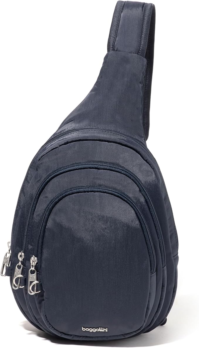 Baggallini Securtex® Anti-Theft Multi Zip Sling - Lightweight 8.6"x15.2" Travel Bag with Locking Zippers & RFID Protection