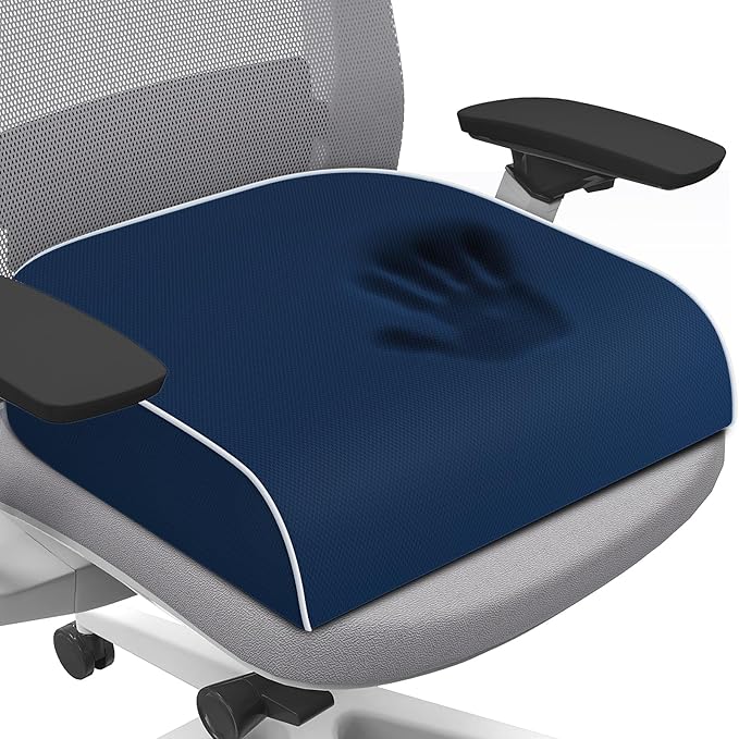 Seat Cushion for Tailbone Pain Relief, Office Chair Cushion, Memory Foam Large Chair Cushion with Non-Slip Cover for Soft Support at Office Chair, Car Seat, Airplane Drak Blue/2X-Large